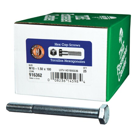 Hex Cap Screw, M10-1.5 Thread, 100 Mm OAL, 8.8 Grade, Zinc, Metric Measuring, Coarse Thread